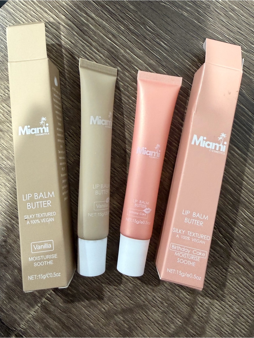 2 x Miami Cosmetics Lip Balm Butter - Vanilla & Birthday Cake NEW